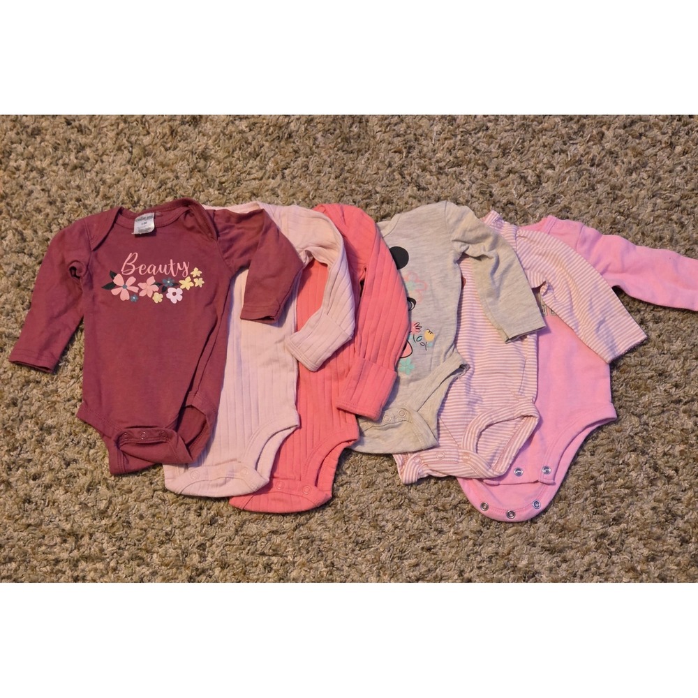 Bundle Of 6 Long Sleeve Bodysuits Baby Size 0-3 Months Carters/Disney/Cutie Pie